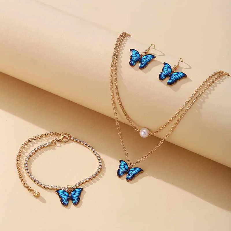 

Hot Selling Cute Butterfly chain charms necklace set For women, Gold