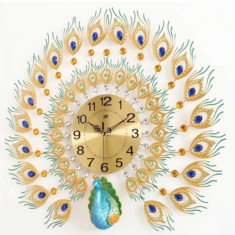 

European Style Light Luxury Peacock Quartz Electronic Clock Custom Brand Home Decor Fancy Wall Clock