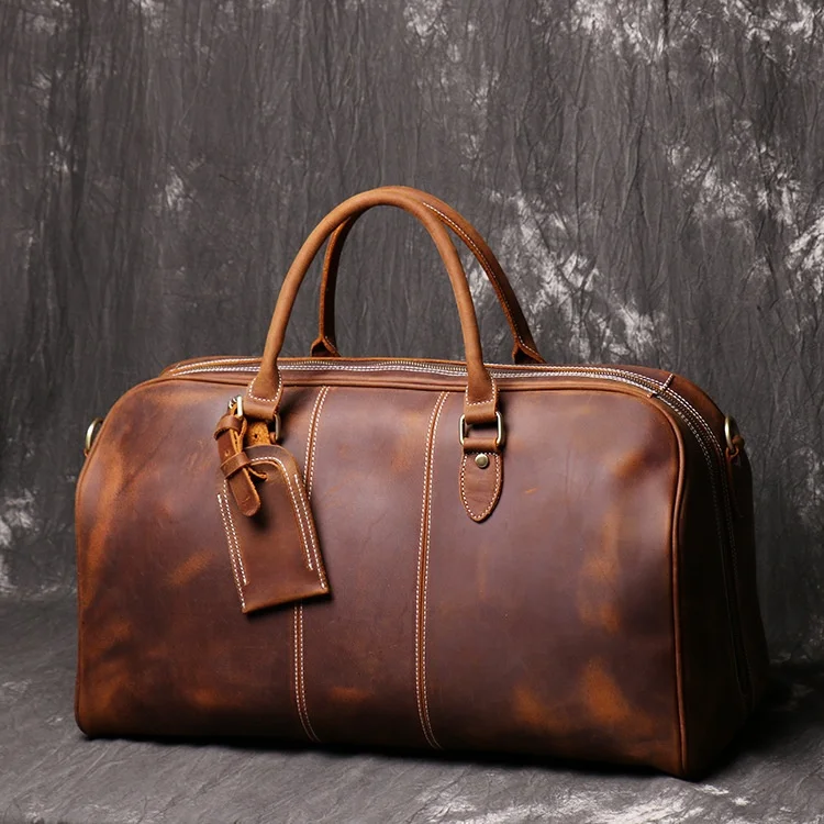 

Crazy Horse Genuine Leather Travel Bag Overnight Weekend Leather Duffel Bag Sports Gym Duffle Bag for Men
