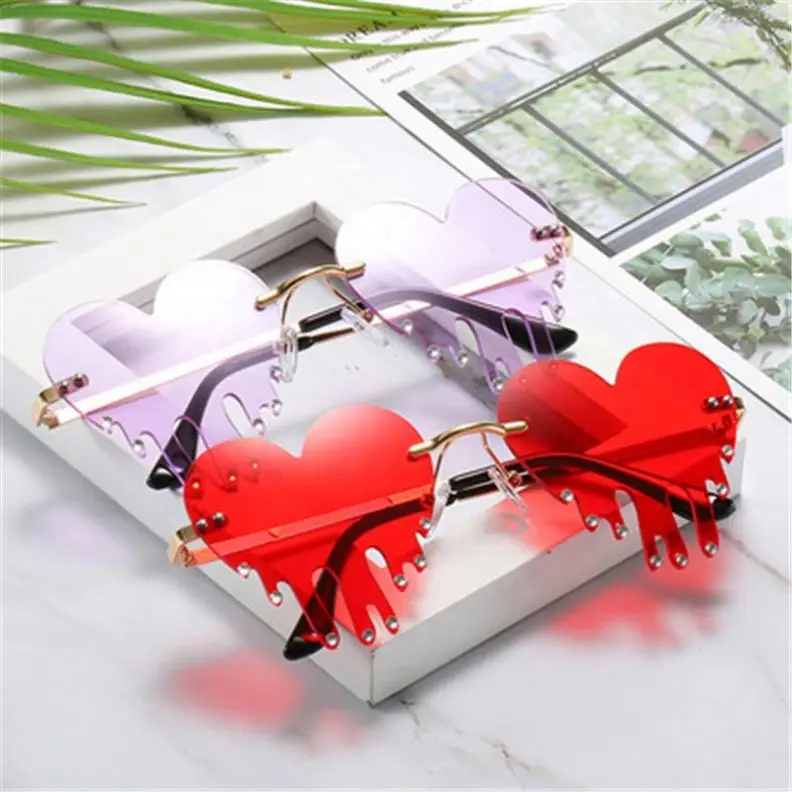 

Jhsport Newest Halloween Party Funny Rimless Heart Drip Sunglasses, 8 colors