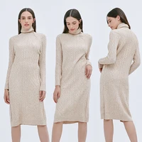 

Spring Autumn Fashion Women Clothes Sexy Knee-Length Long Sleeve Turtleneck Knit Dress