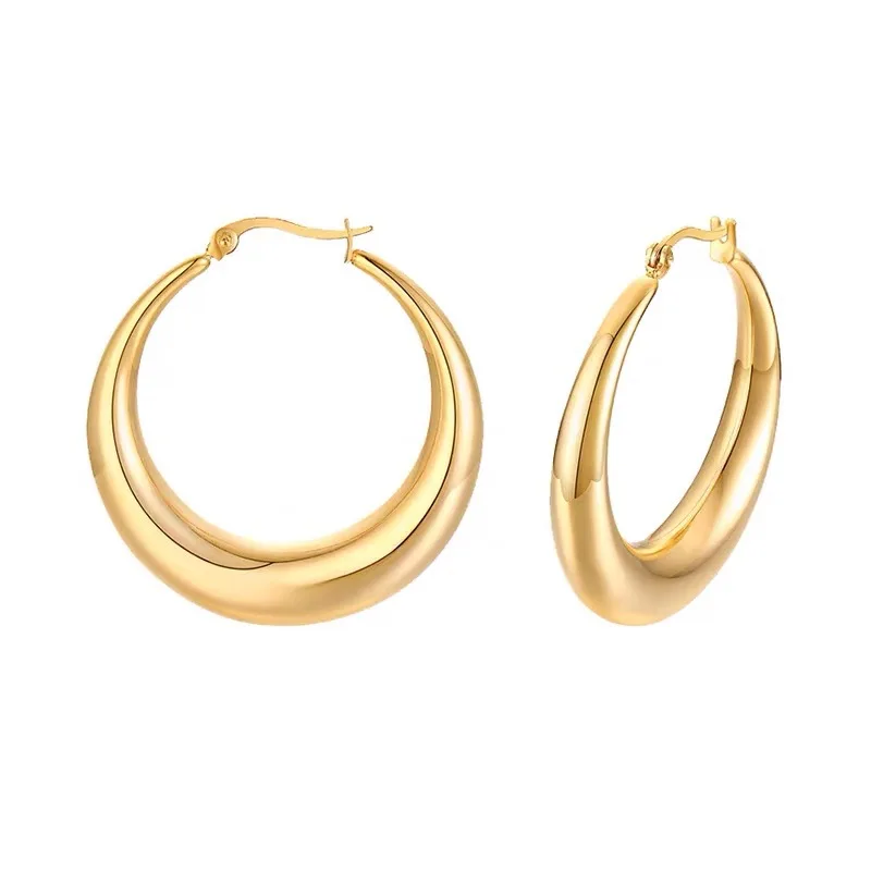 

Hot Sale Big Thick Chunky Earring Fashion 18K Gold Plated Stainless Steel Jewelry Hoop Earrings