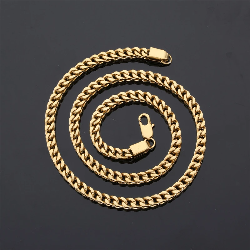 

New Gold-plated Stainless Steel Necklace Hip Hop 6mm Necklace Factory Direct Sales Cuban Link Chain Jewelry Necklace