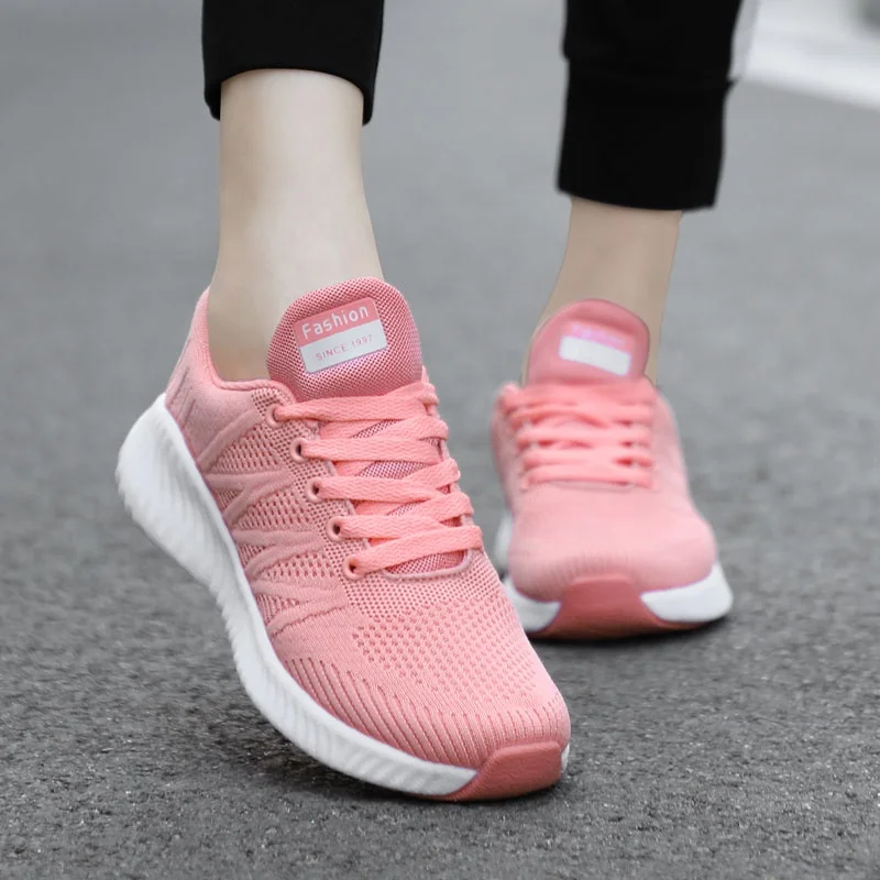 

New Style Light Casual Flats Tennis White Sports Shoes For Women, Black/white/pink