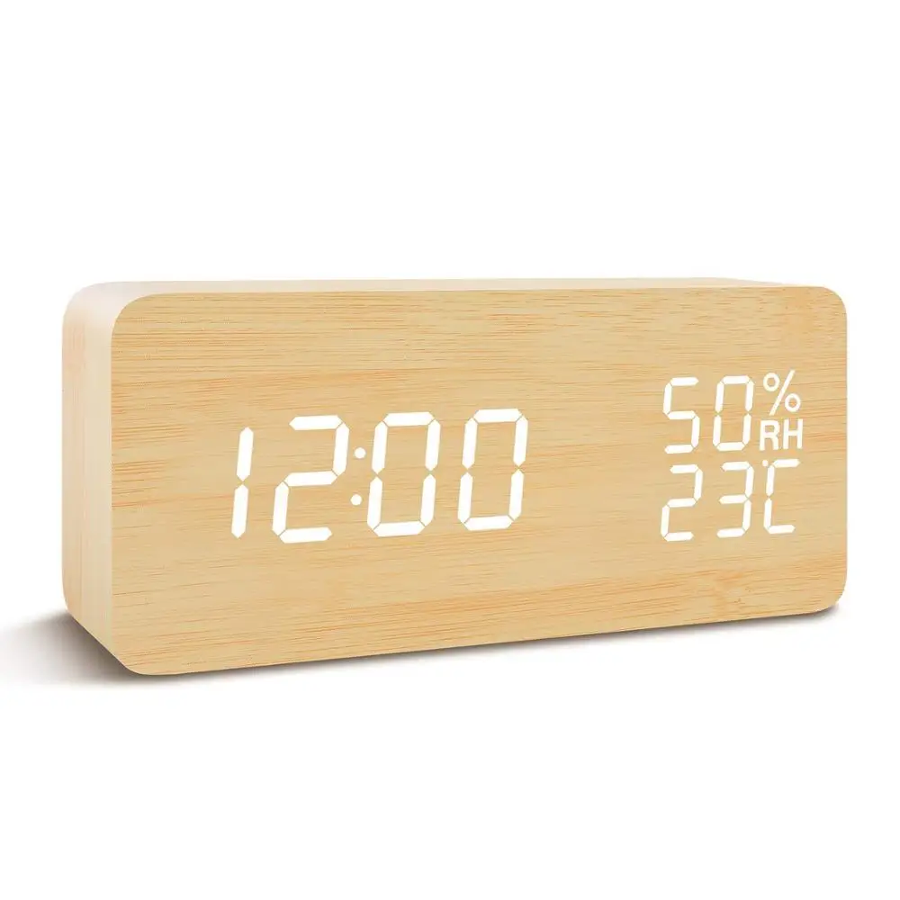 

Custom Promotional Home Decorative Desk Table Digital Alarm Led Wooden Clock, Brown