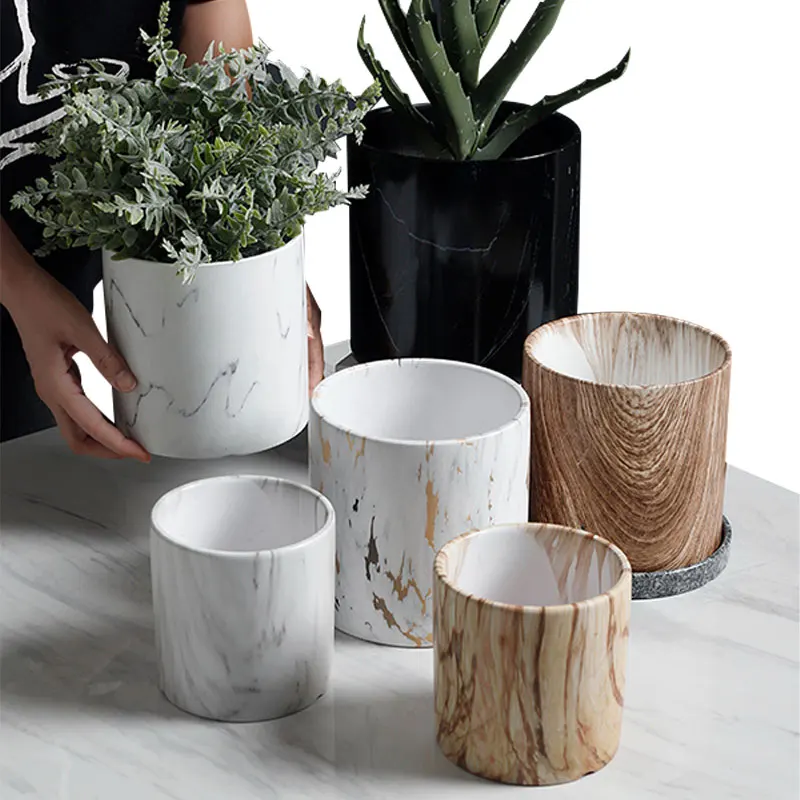 

Redeco New Trend Cheap Custom Pots With Tray Marble Veins Flower Pot Garden Ceramic Garden Pots For Garden Supplies, Picture