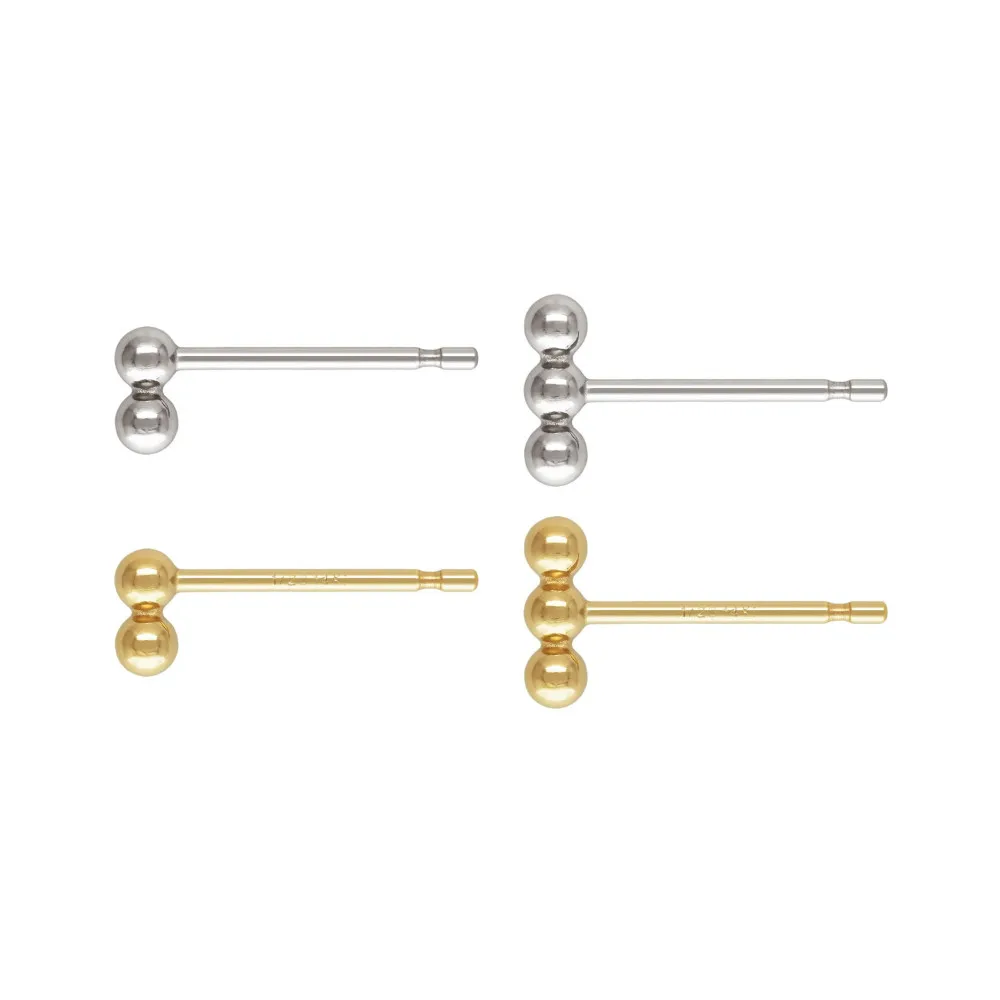 New Style 14K Gold Filled 2mm 2 Ball Post Earring for Women Jewelry Studs