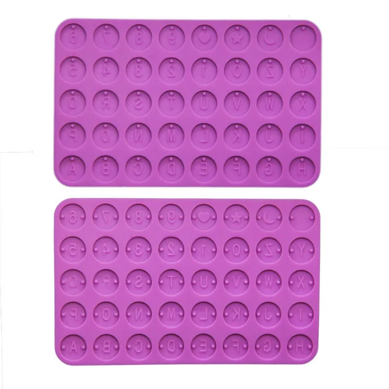 

0192 DIY Creative Shiny Crystal Epoxy Round Alphanumeric Single Double Hole Letter Earrings Pendant Silicone Mold, Purple