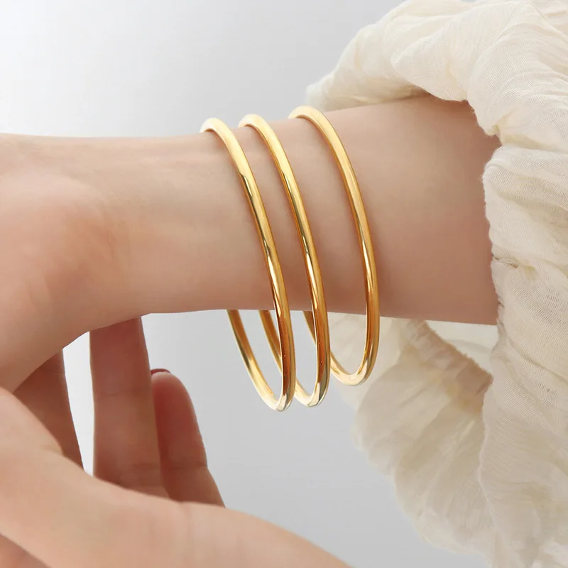 

G2049 Minimalist Blank Stackable Circle Plain Bangles Bracelet Non Tarnish 18K PVD Gold Plated Stainless Steel Bangle for Women