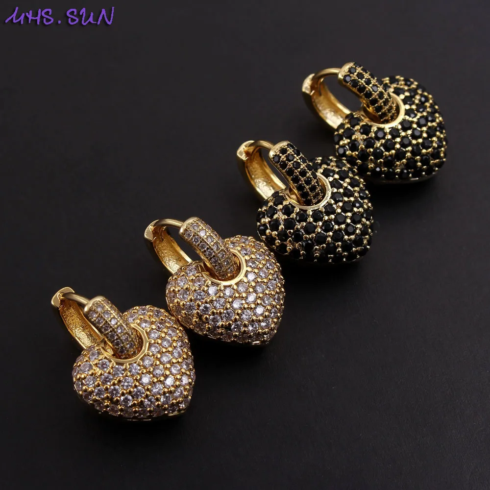 

MHS.SUN Women Fashion Heart Hoop Earrings With AAA Cubic Zirconia 18K Gold Plated Brass Piercing Jewelry Newest Earrings