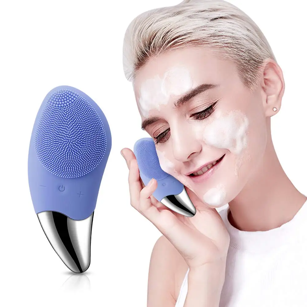 

Skin Exfoliating Sonic Silicone Rechargeable Facial Cleansing Brush Face Exfoliator with 2 Brush Heads