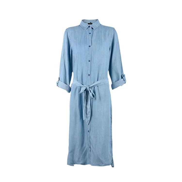 

New model fashion long sleeve stripe summer maxi denim woman long dress