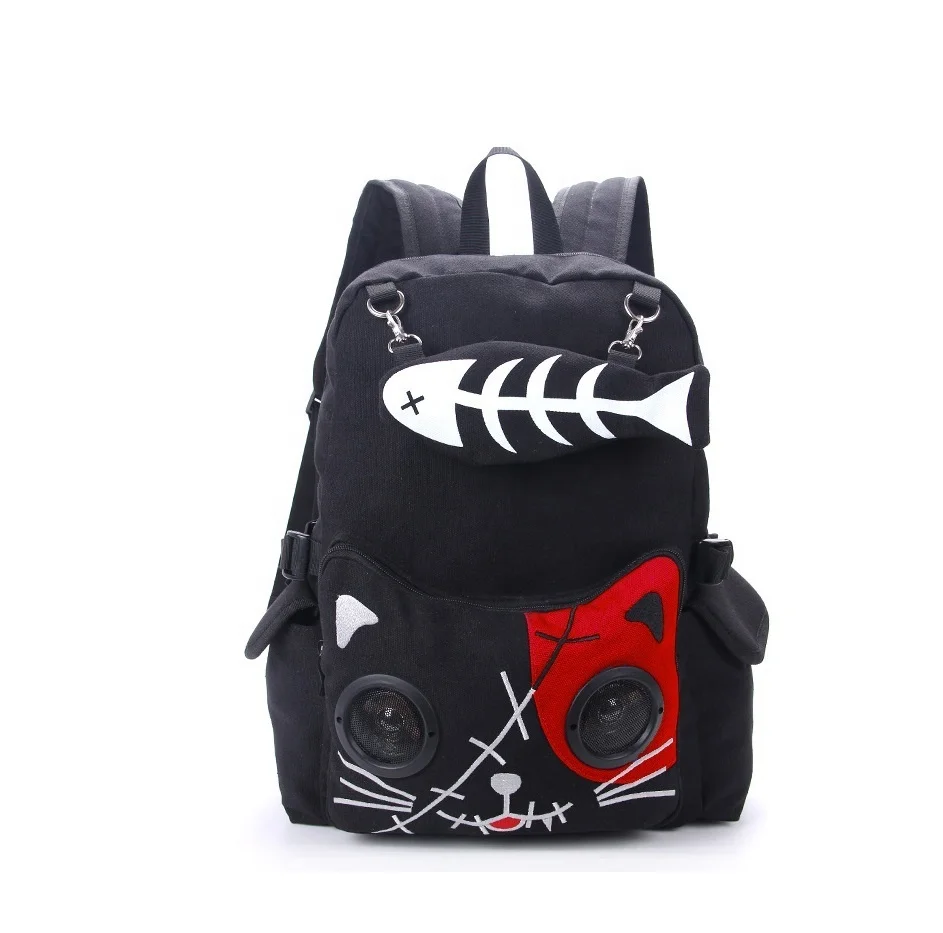 

new design cat and fish cute design back to school multi function backpack wireless audio, As photo or customize