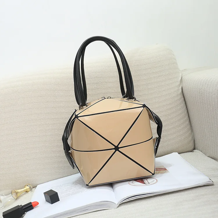 

New Famous Design Geometric Rhombus Folding Ladies Handbags Leather Tote Bag, As pictures