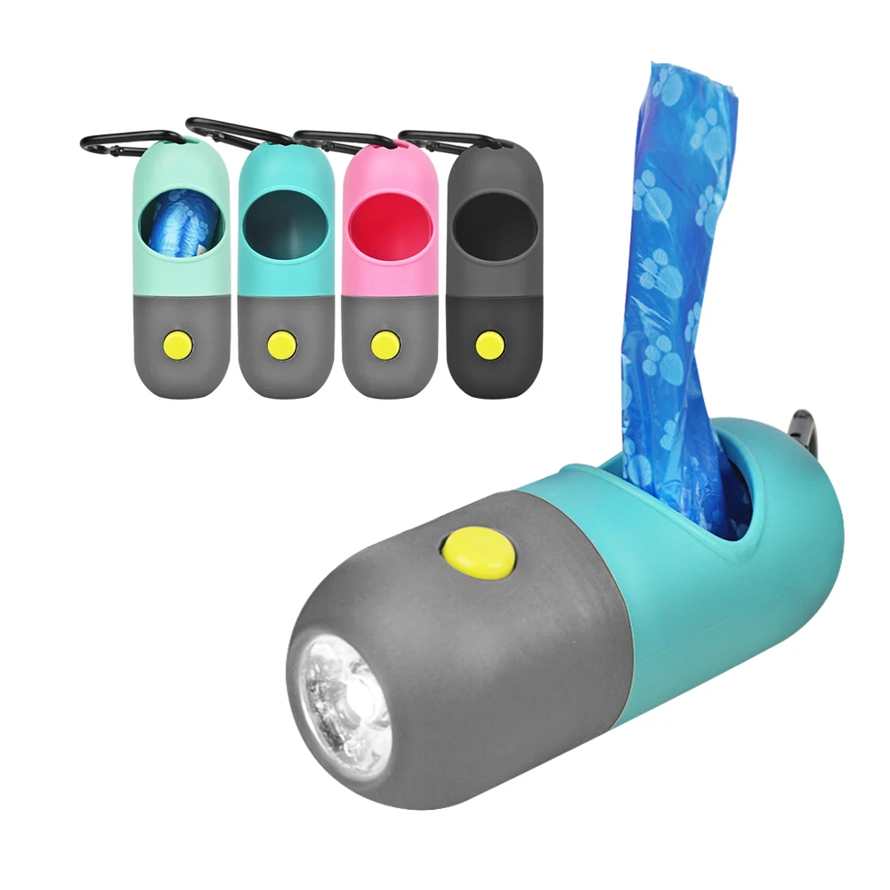 

Portable Colorful Capsule Pet Garbage Dog Poop Bag With Dispenser Flashlight