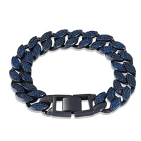 

Luxury Jewelry Charm Bracelet Bangle Hip Hop Style For Men 2019 Iced Out Cuban Chain Link Bracelets Blue Stones