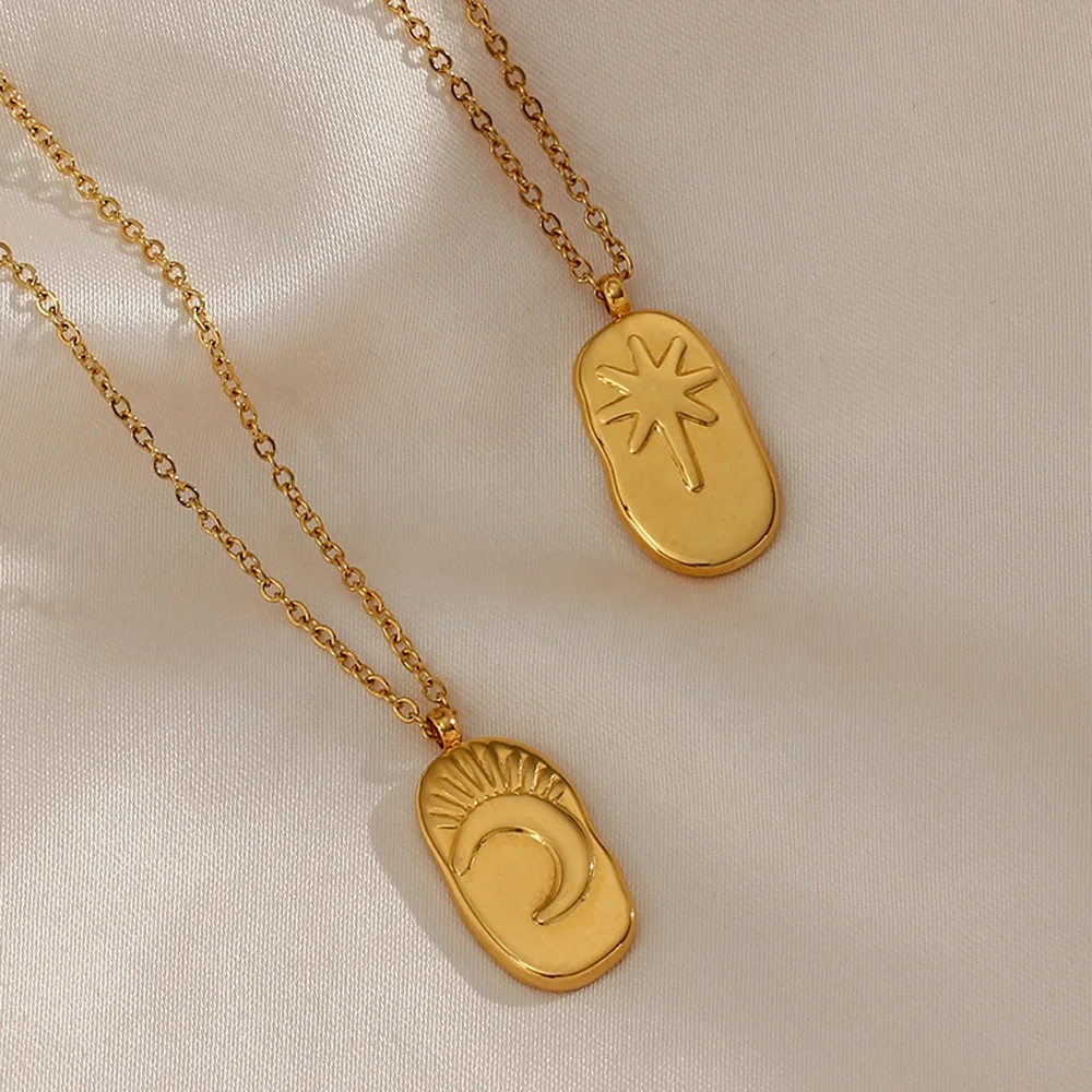 

Fashion Small Oval Irregular Moon Star Pendant Necklace For Women Stainless Steel Necklace