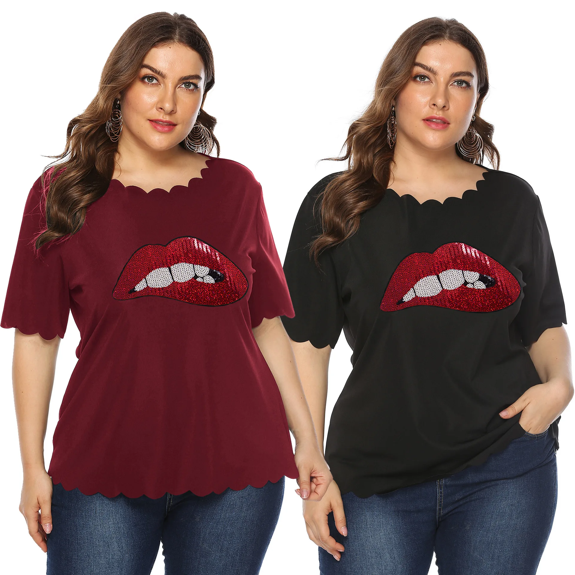 

2021 New Arrival Oversized T Shirt Women Casual Blouse Tops Plus Size, Black, wine red