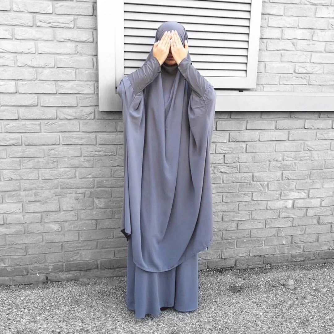 

2021 New Modest Wear Solid Color Nida Jilbab Khimar 2 Pieces Abaya Islamic Prayer Clothing, 9 colors