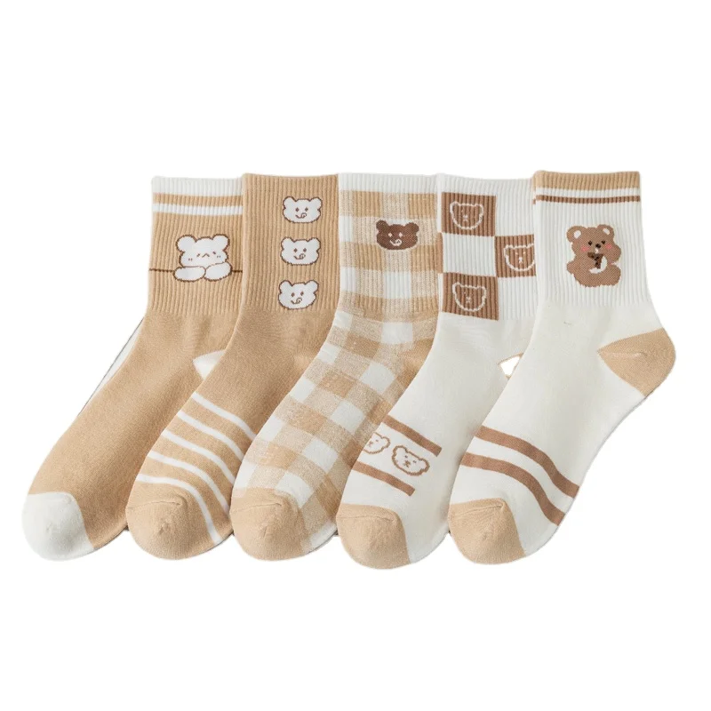 

Funny cartoon bear sock breathable Cotton Japanese Korean socks women custom logo OEM design manufacturers girls crew socks