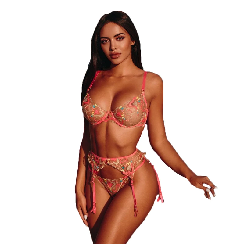 

B1204TA39 High Quality Heart Pattern Embroidery See Through Women Lingerie 2022