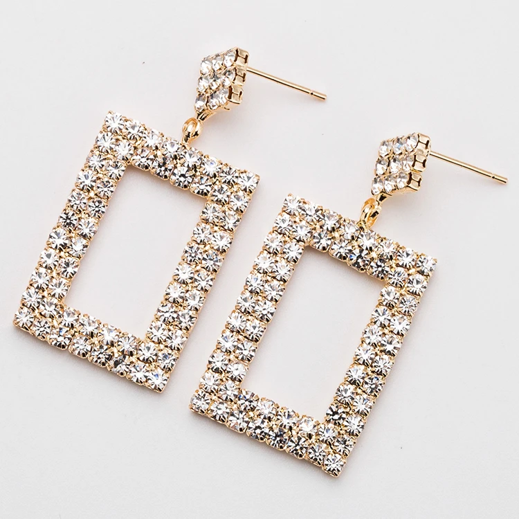 

Bohemian fashion gold big statement geometric acrylic crystal rhinestone christmas wedding jewelry drop earrings for women, 2 colors