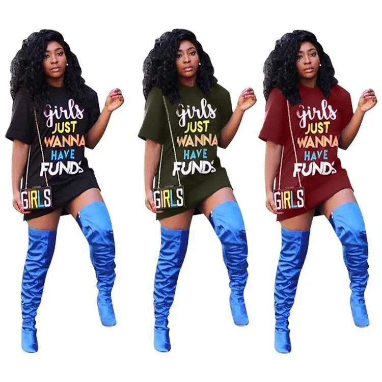 

2020 Wholesale Summer Letter Print Plus Size Loose Overszise Casual Mini Dresses Women, As picture showed