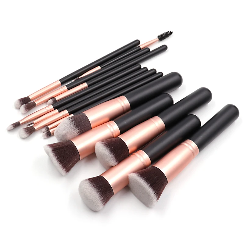 

Custom Logo luxury makeup brushes vegan black and rose gold color 14pcs makeup brush set