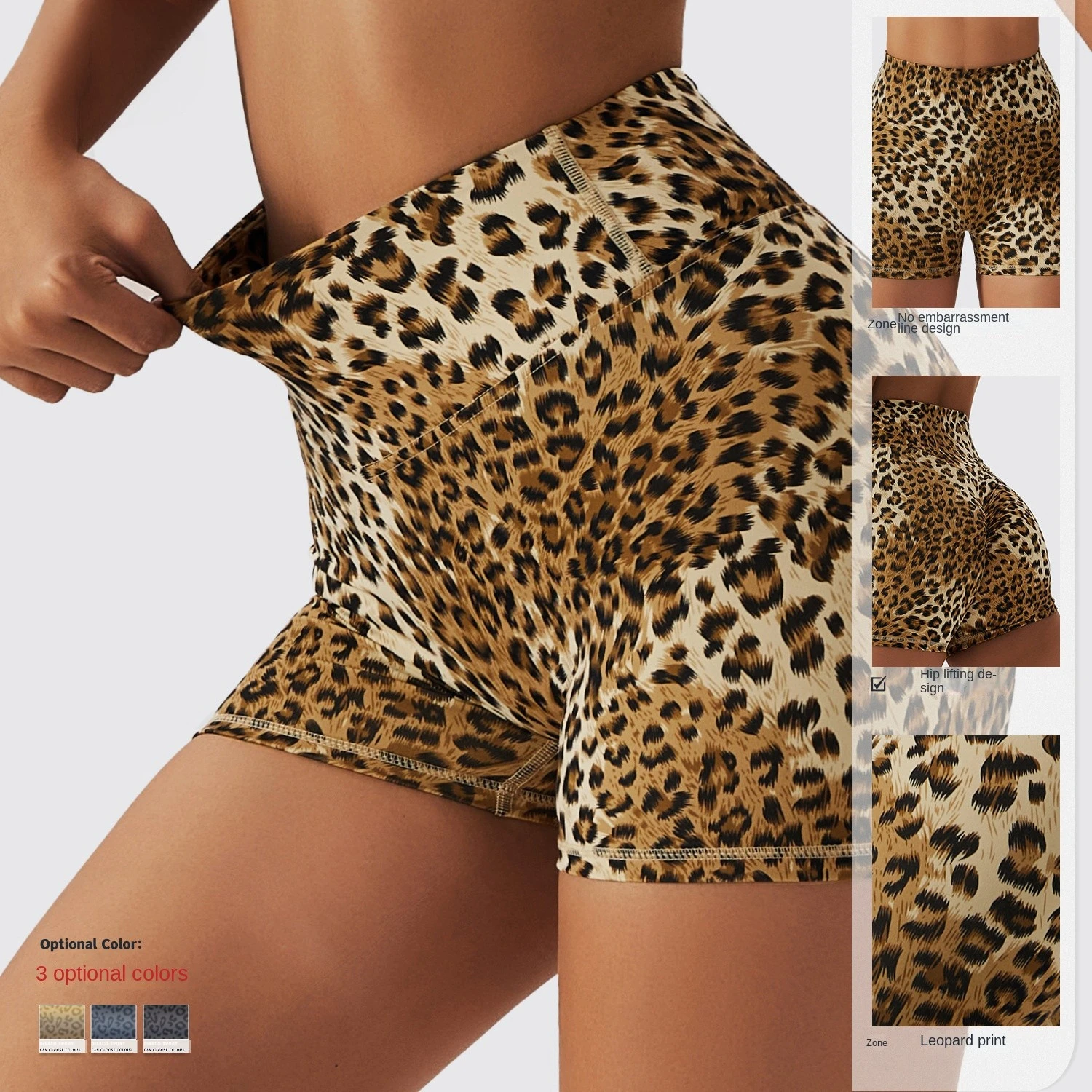 

78 Nylon 22 Spandex Women Running Shorts Booty High Waist Leopard Print Gym Fitness Yoga Shorts