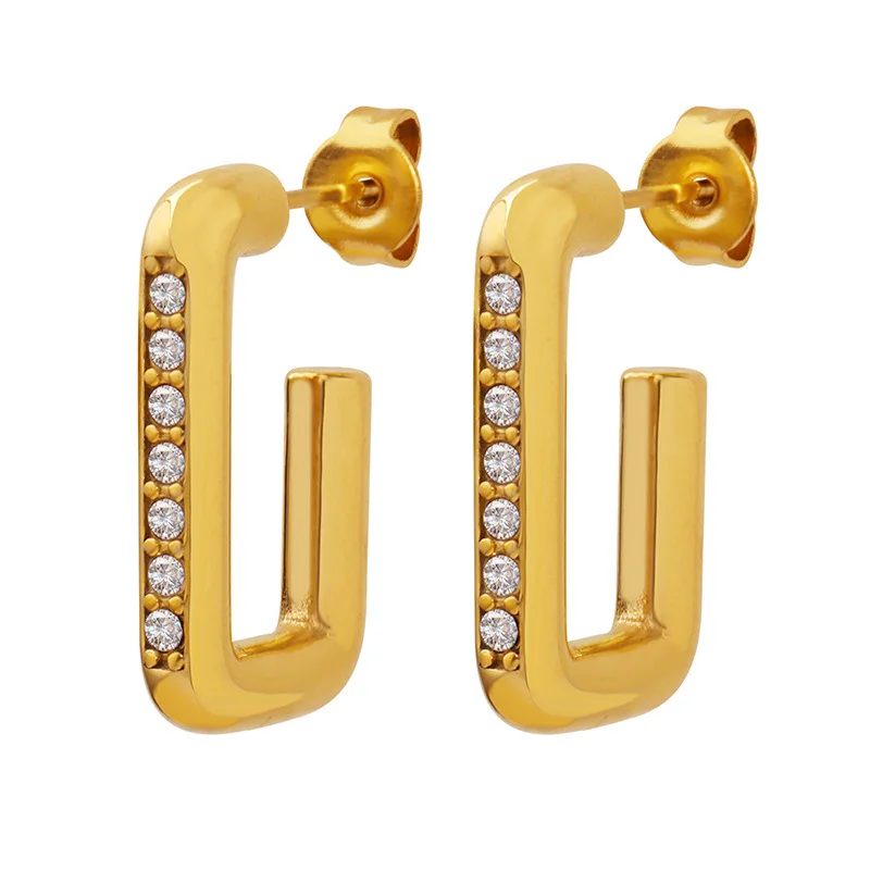 

Trendy Earring 18K Gold Plated Dainty Zirconia Rectangle Hoop Earrings Stainless Steel Earrings Wholesale