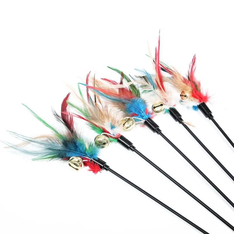 

Wholesale Pet Bell Teaser Plastic Feather Funny Cat Stick Random Color Feathers Cat Rods, Mixed color