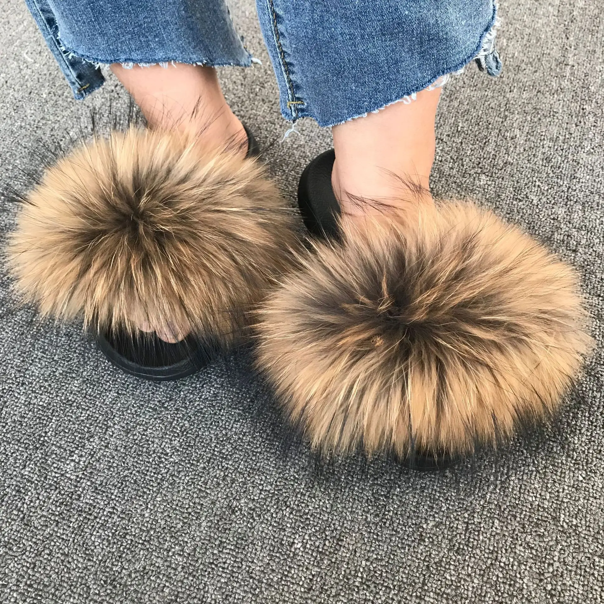 

Factory hot sale ladies fur slides women fox eva sole slippers for indoor