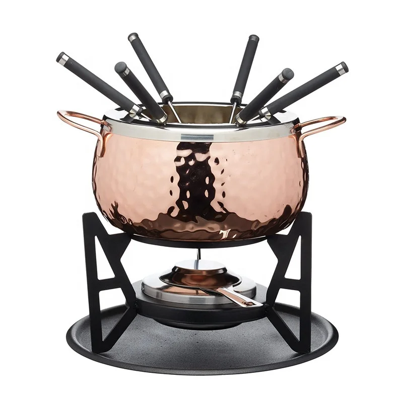 

Hot sale Copper Cheese Melting Pot Premium Quality Stainless Steel Fondue Set