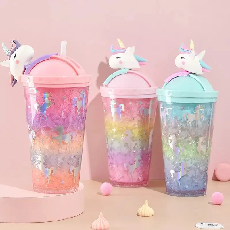 

Summer Unicorn Gel Cup Creative Cute Plastic Water Tumbler, Pink,green,pink greenish,pink purple