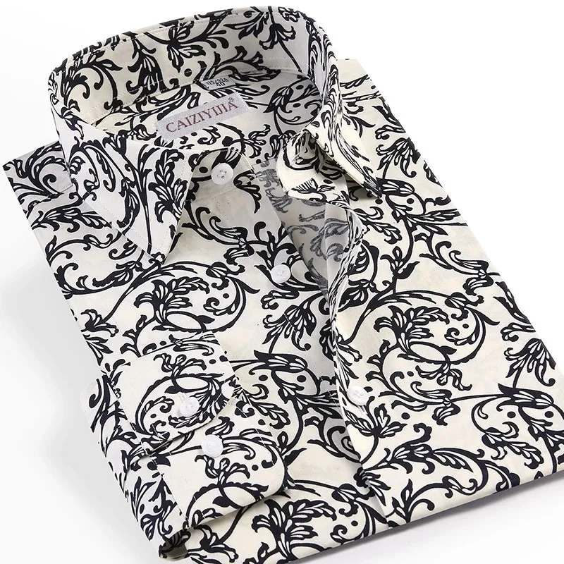 

2021 gentleman's floral long-sleeved men's shirt, More color