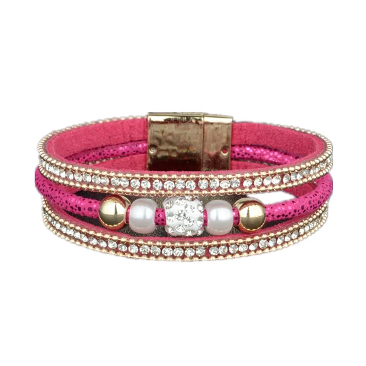 

Amazon hot sale nice popular Fashion Multilayer Velvet Leather Gold Plated Magnetic Bracelet