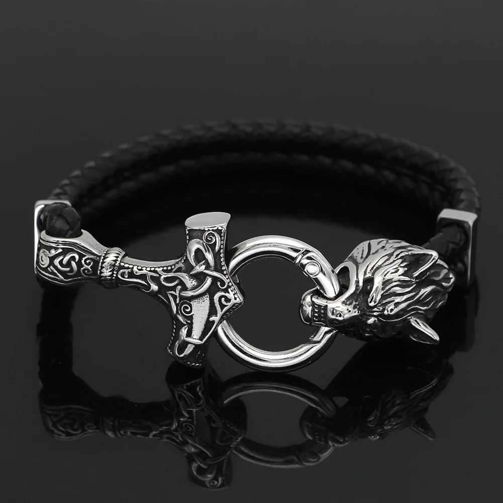 

Fashion Wholesale Jewelry Wolf Bracelet Ornament Viking Stainless Steel Wolf Head Men's Bracelet