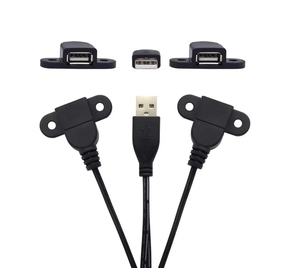 

Dual Port USB 2.0 A Charging Male to Female Extension Screw Lock Panel Mount Cable