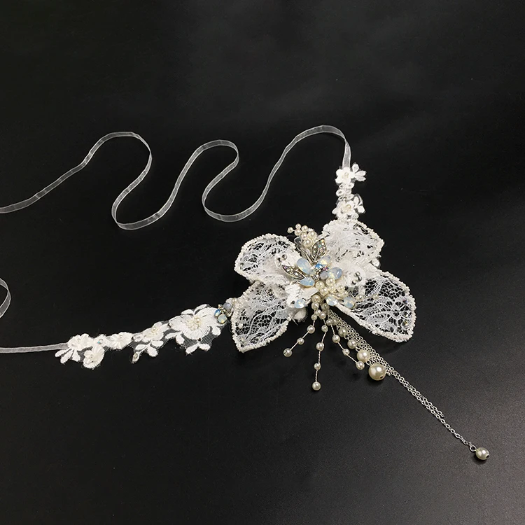 

Innovative design elegant guipure embroidery hair hoop fancy tassel headbands ribbon hair jewelry unique hair accessory