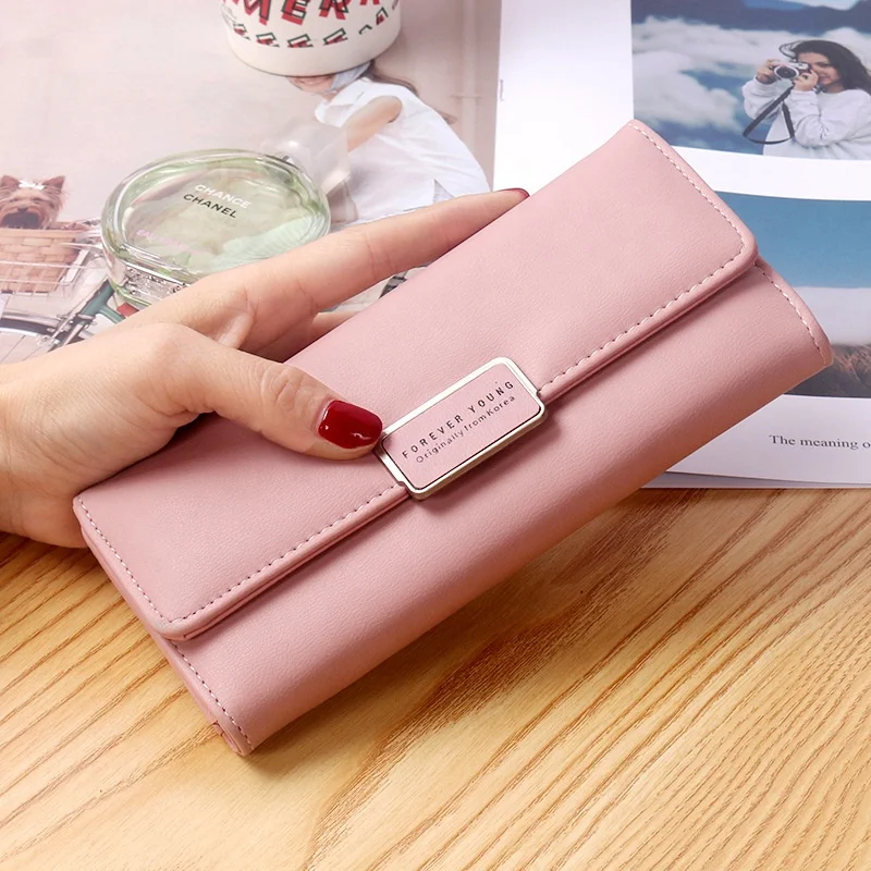 

New three-fold multi-function long card holder leather wallet purses billetera carteras mujer wallets for women fashionable, Black brown or oem