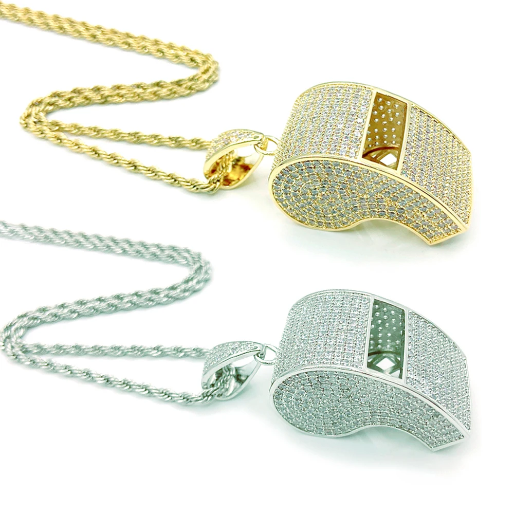 

Fashion Women Men Jewelry 2021 Gold Silver Big Iced Out Diamond 3D Whistle Pendants for Necklace