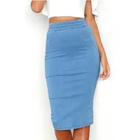 

Hot Style Women Long Jeans Skirts Back Slit Butt-wrap Pencil Denim Skirt