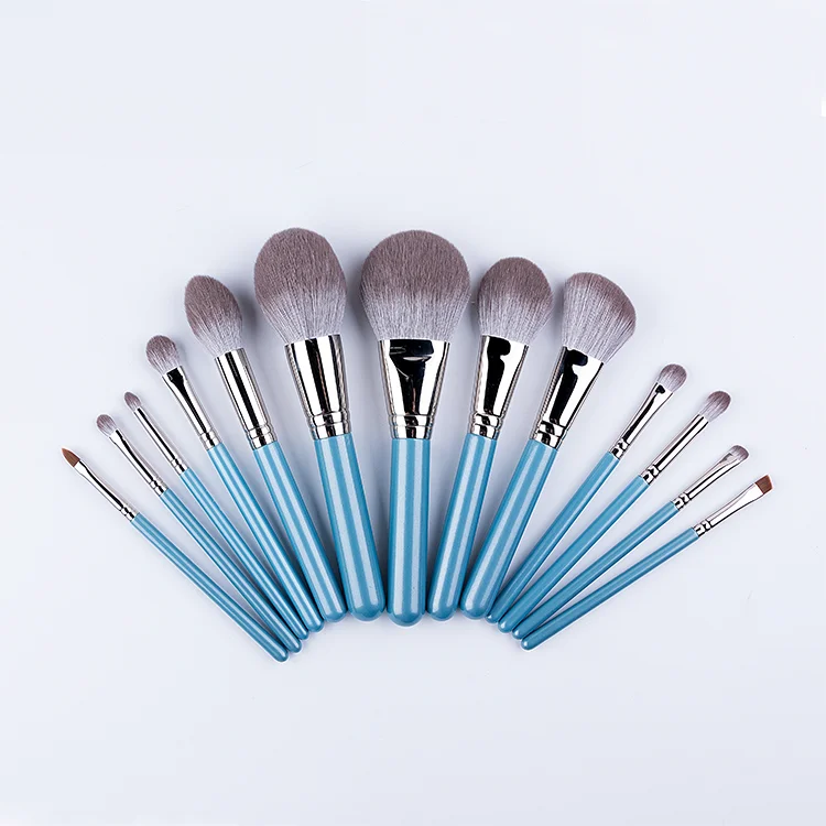 

Factory direct sales exquisite custom logo luxury bling 13pcs blue makeup brush set, Blue makeup brushes