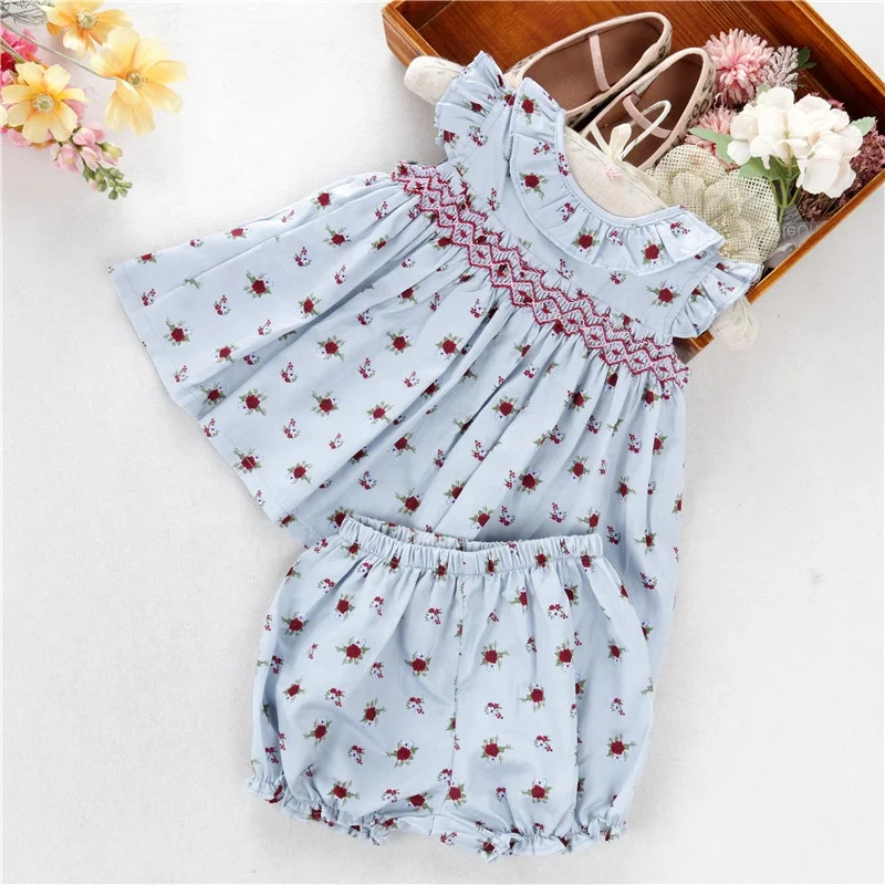 

C07768 newborn infant baby girls' clothes sets smock for kids dresses hand made ruffles cotton children clothes wholesale