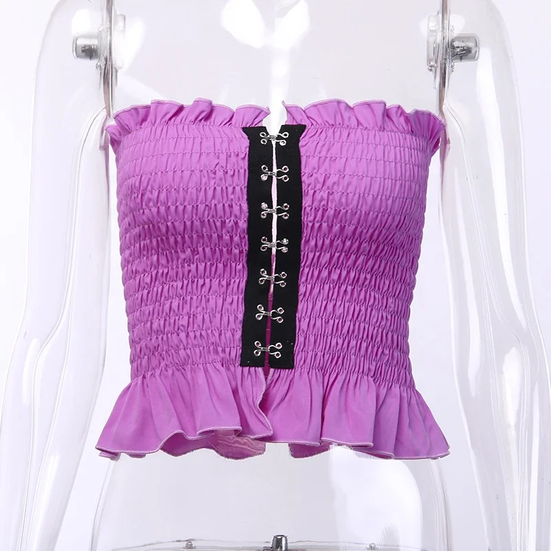 

B50884A Women sexy strapless fashion ruffles pleated crop top, Purple