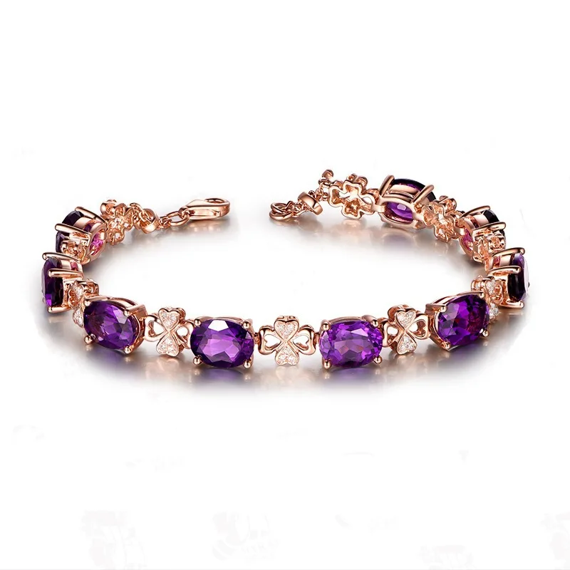 

Charare rose gold natural purple crystal Four Leaf Clover bracelet, Rose gold & purple