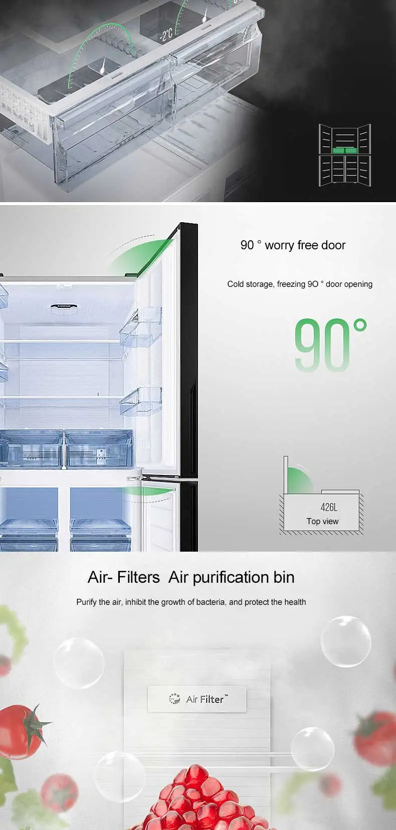 426-liter cross-door inverter refrigerator, air-cooled, frost-free, built-in refrigerator