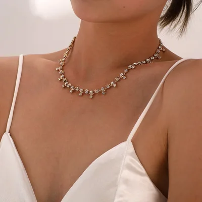 

Gothic Style Bling Bling Full Crystal Bead Necklaces CZ Tennis Chain Necklaces for Ladies