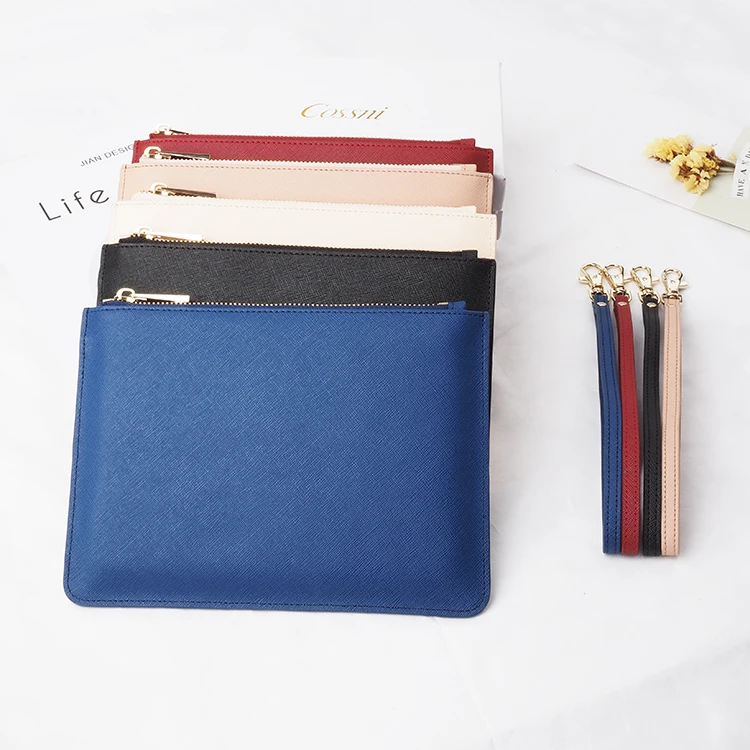 

2021 Hot selling genune saffiano leather zipper pouch women evening party clutch bag, Many color are available