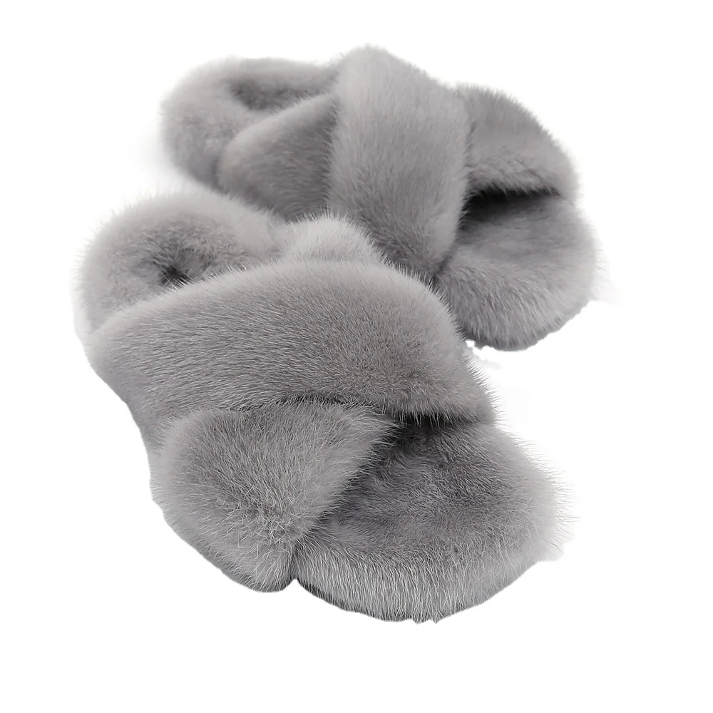 

Different Colors Fashion Furry Women Luxury Slippers Cross Real Mink Fur Slides Slipper, Customized color